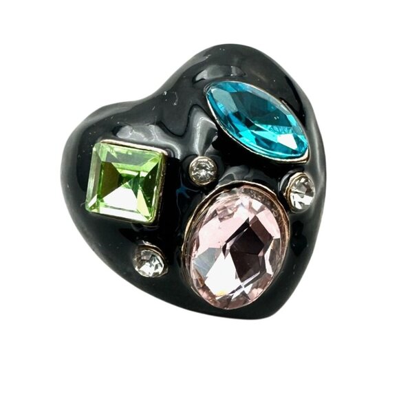 Womens Earrings Blue Pink Green Rhinestone Black Enamel Heart Earrings Pierced - Picture 2 of 3